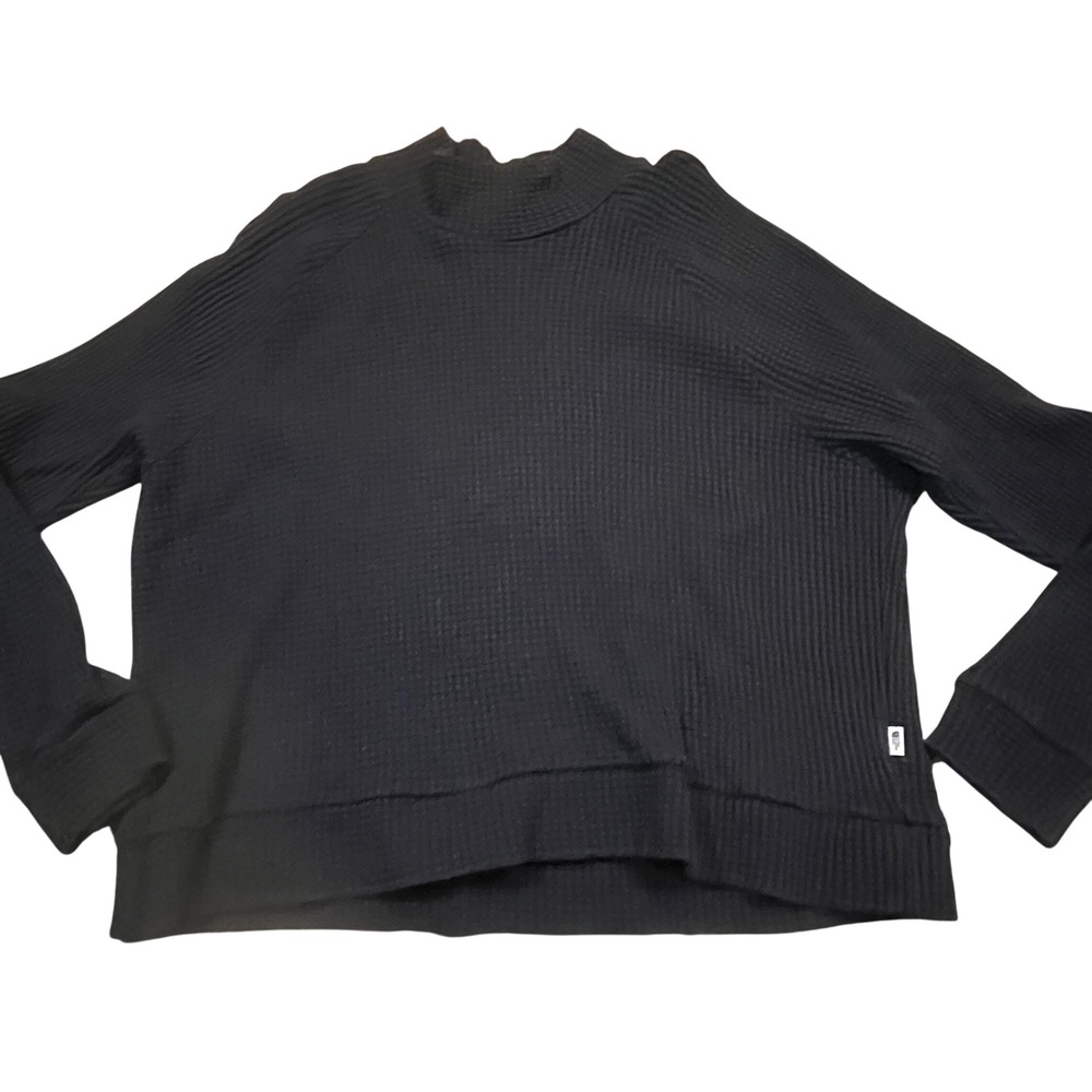 The North Face Womens XL Waffle Knit Mock Neck Pullover Sweater Black Thermal‎